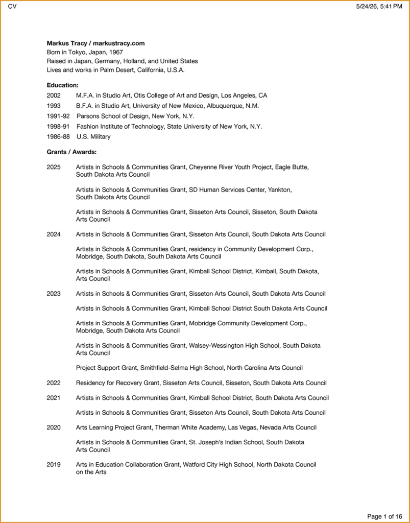 Markus Tracy Curriculum Vitae